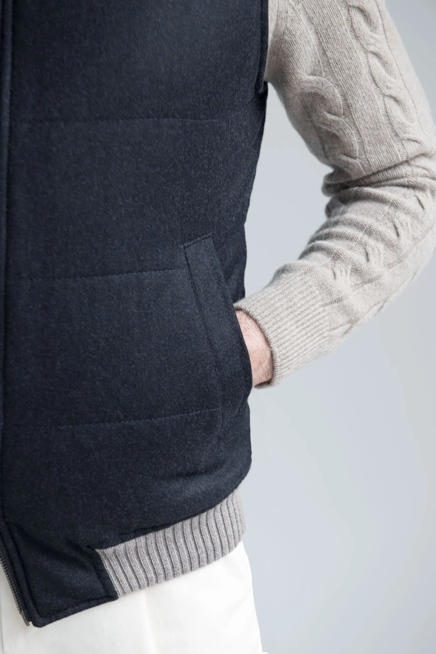Blue down vest in wool & cashmere – Made in Italy