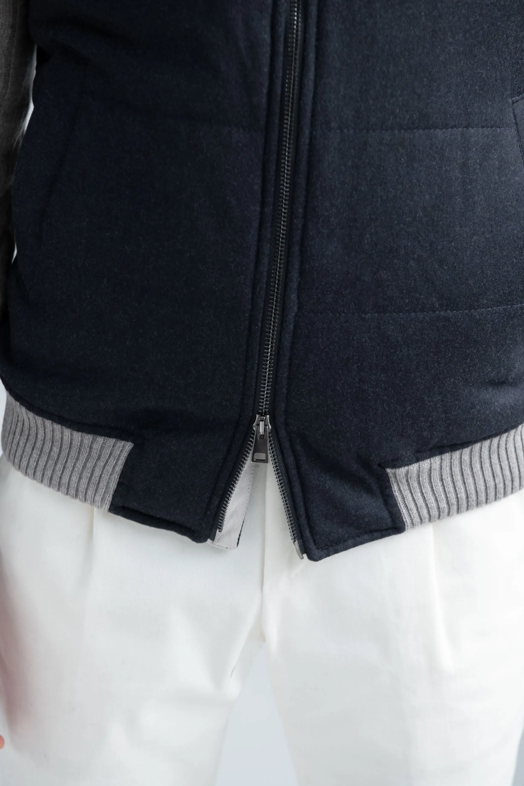 Blue down vest in wool & cashmere – Made in Italy