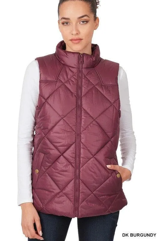 ZENANA Diamond Quilted Zip Front Vest