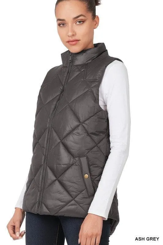 ZENANA Diamond Quilted Zip Front Vest